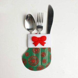 2 PCS Creative Christmas Stocking Knife and Fork Set Table Decoration (Green Socks + Bow Tie)