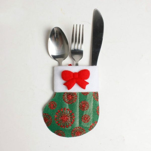 2 PCS Creative Christmas Stocking Knife and Fork Set Table Decoration (Green Socks + Bow Tie) - Image 2
