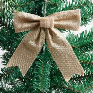 2 PCS Christmas Burlap Primary Color Bow Decoration Pendant