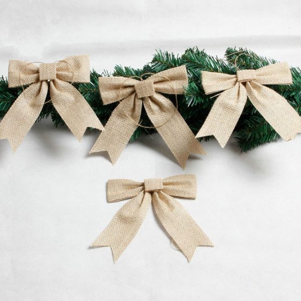 2 PCS Christmas Burlap Primary Color Bow Decoration Pendant - Image 4