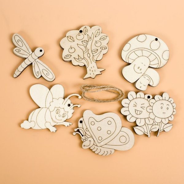 2 PCS Primary Color Wooden Board Christmas Tree Decoration Pendant White Embryo Board Small Animal Listing (Bee) - Image 3