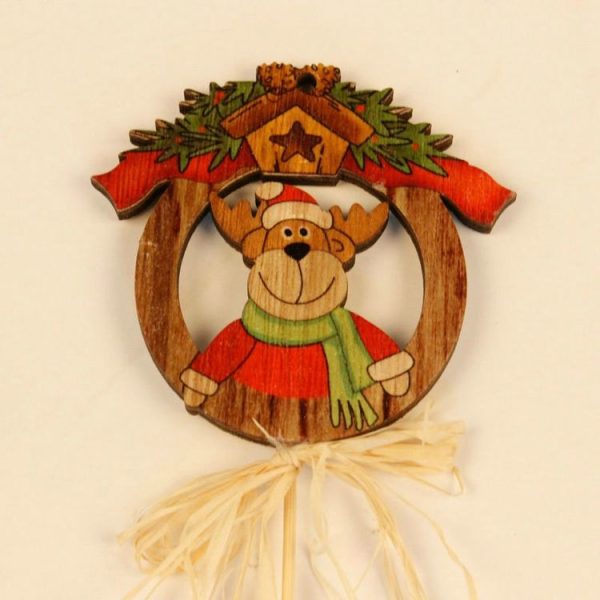 2 PCS Christmas Wall Wooden Cartoon Long Handle Bow Decorative Pendants (Small Deer)