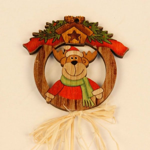 2 PCS Christmas Wall Wooden Cartoon Long Handle Bow Decorative Pendants (Small Deer) - Image 2