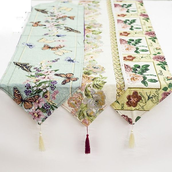Retro Home Flower Butterfly Embroidery Cotton Linen Table Mat Coffee Table Mat Holiday Decoration (B Section) - Image 3