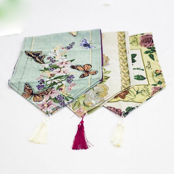 Retro Home Flower Butterfly Embroidery Cotton Linen Table Mat Coffee Table Mat Holiday Decoration (B Section) - Image 5