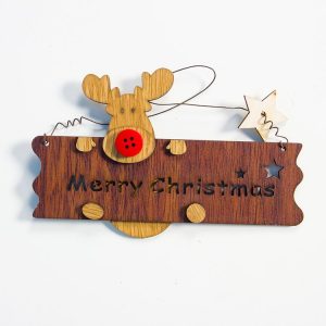 2 PCS Christmas Wooden Openwork Elk Letters Hanging Closet Pendant Decorations (Light Coffee Deer Deep Coffee Card)
