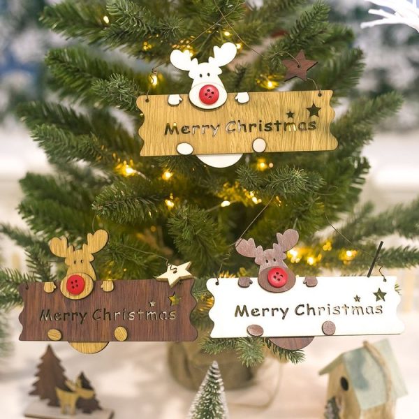 2 PCS Christmas Wooden Openwork Elk Letters Hanging Closet Pendant Decorations (Light Coffee Deer Deep Coffee Card) - Image 3