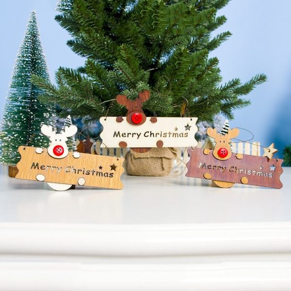 2 PCS Christmas Wooden Openwork Elk Letters Hanging Closet Pendant Decorations (Light Coffee Deer Deep Coffee Card) - Image 4