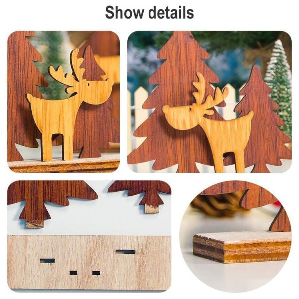 2 PCS Christmas Decoration Wood Christmas Tree Elk Splicing Ornaments Mini Christmas Small Ornaments, Specification: Small - Image 3