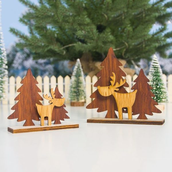 2 PCS Christmas Decoration Wood Christmas Tree Elk Splicing Ornaments Mini Christmas Small Ornaments, Specification: Small - Image 4