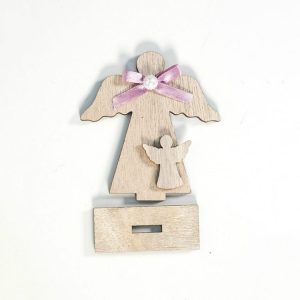 2 PCS Christmas Wooden Stitching Angel Ornaments with Ribbon Bow (Archangel+Little Angel)