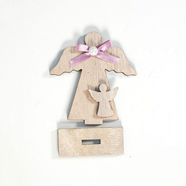 2 PCS Christmas Wooden Stitching Angel Ornaments with Ribbon Bow (Archangel+Little Angel) - Image 2