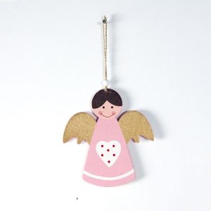 SD321 2 PCS Christmas Decoration Wooden Love Angel Christmas Pendant Creative Painted Christmas Tree Decoration (Pink White Love)