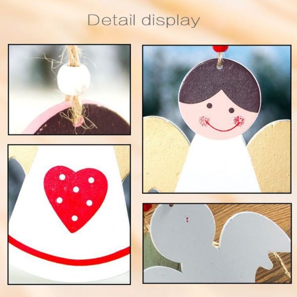 SD321 2 PCS Christmas Decoration Wooden Love Angel Christmas Pendant Creative Painted Christmas Tree Decoration (Pink White Love) - Image 4