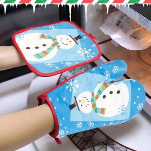 2 Sets Christmas Cartoon Anti-scalding Insulation Gloves Household Fabric Oven Gloves (Blue)
