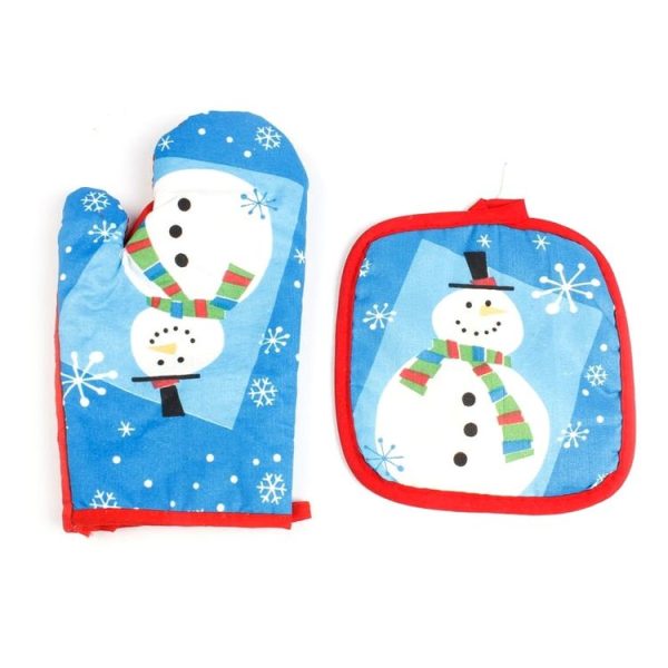 2 Sets Christmas Cartoon Anti-scalding Insulation Gloves Household Fabric Oven Gloves (Blue) - Image 2