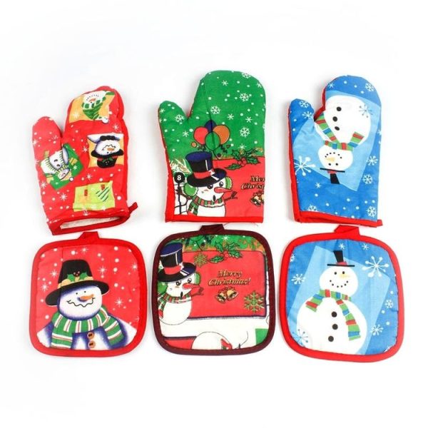 2 Sets Christmas Cartoon Anti-scalding Insulation Gloves Household Fabric Oven Gloves (Blue) - Image 4