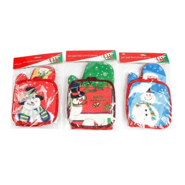 2 Sets Christmas Cartoon Anti-scalding Insulation Gloves Household Fabric Oven Gloves (Blue) - Image 5
