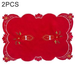 2 PCS Christmas Placemat Embroidery Table Knife and Fork Mat (Wick)
