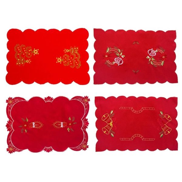 2 PCS Christmas Placemat Embroidery Table Knife and Fork Mat (Wick) - Image 2