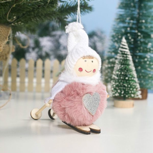 2 PCS Christmas Decorations Wind Plush Ski Doll Christmas Tree Small Pendant (Models Pink) - Image 2