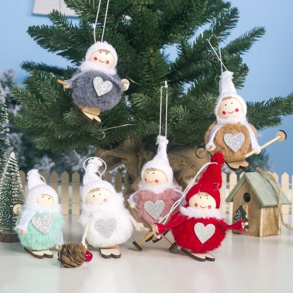 2 PCS Christmas Decorations Wind Plush Ski Doll Christmas Tree Small Pendant (Models Pink) - Image 3