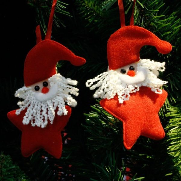 24 PCS Christmas Red Woven Pendant Beard Santa Claus Five-Pointed Star Pendant Ornament - Image 2