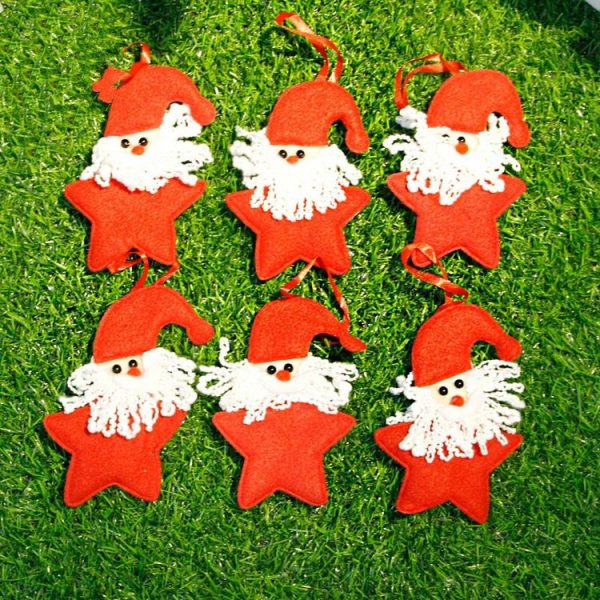 24 PCS Christmas Red Woven Pendant Beard Santa Claus Five-Pointed Star Pendant Ornament - Image 4