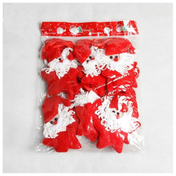 24 PCS Christmas Red Woven Pendant Beard Santa Claus Five-Pointed Star Pendant Ornament - Image 5