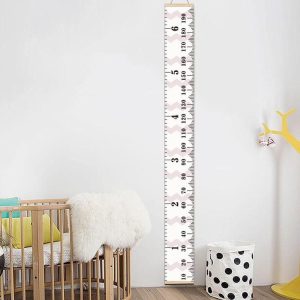 Wooden Wall Hanging Kids Growth Chart Height Measure Ruler Wall Sticker for Kids Room Home Decoration (Pink Wave)