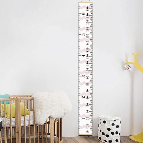 Wooden Wall Hanging Kids Growth Chart Height Measure Ruler Wall Sticker for Kids Room Home Decoration (Pink Wave)