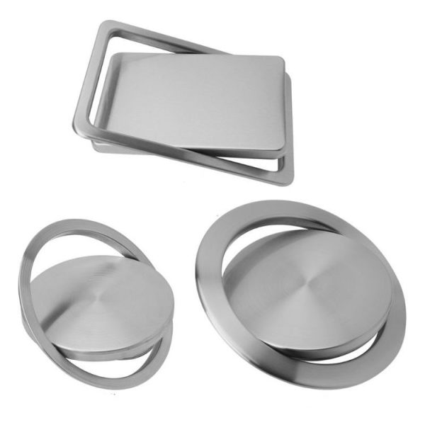 Embedded Type Stainless Steel Swing Cover Flip Kitchen Countertop Trash Can Lid Cap, Size: Square 16.2x22.7cm (Silver) - Image 4