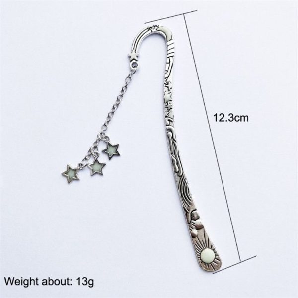 Luminous Sun Moon Star Bookmark Retro Pentagram Glowing Metal Bookmark (Ancient Silver Stars) - Image 4