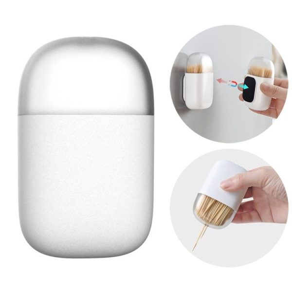 Magnetic Toothpick Holder Container Portable Toothpick Box Refrigerator Microwave Oven Household Table Toothpick Dispenser (White)