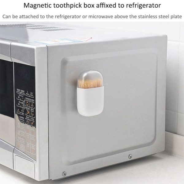 Magnetic Toothpick Holder Container Portable Toothpick Box Refrigerator Microwave Oven Household Table Toothpick Dispenser (White) - Image 5