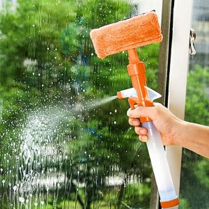 Multi-functional Double-sided Cleaning Scraper Household Tool Spray Water Brush Glass Scraping Tool Cleaner (Orange)