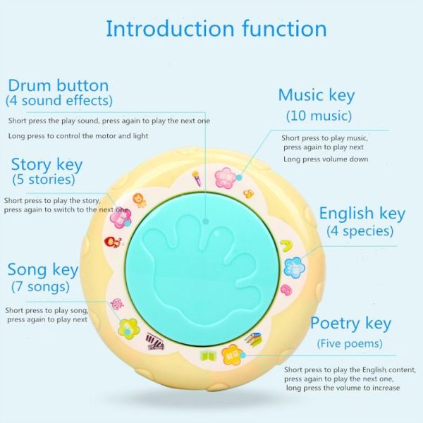 Children Touch Multi-function Hand Drum Music Early Education Intelligence Toys with Lights (Green) - Image 5