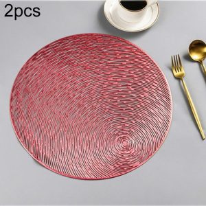 2 PCS Fashion Round Hollow Placemats PVC Table Mats Coffee Cup Pad (Red)