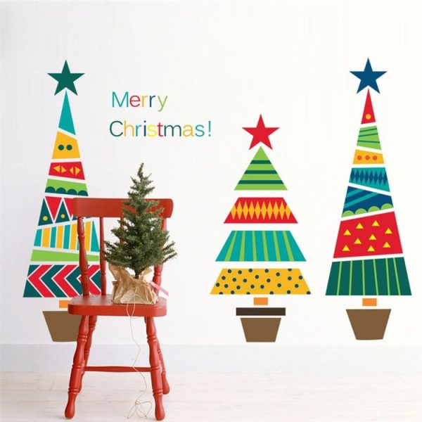 Colorful Cartoon Christmas Tree Wall Sticker Shop Window Living Room Christmas Decoration - Image 2
