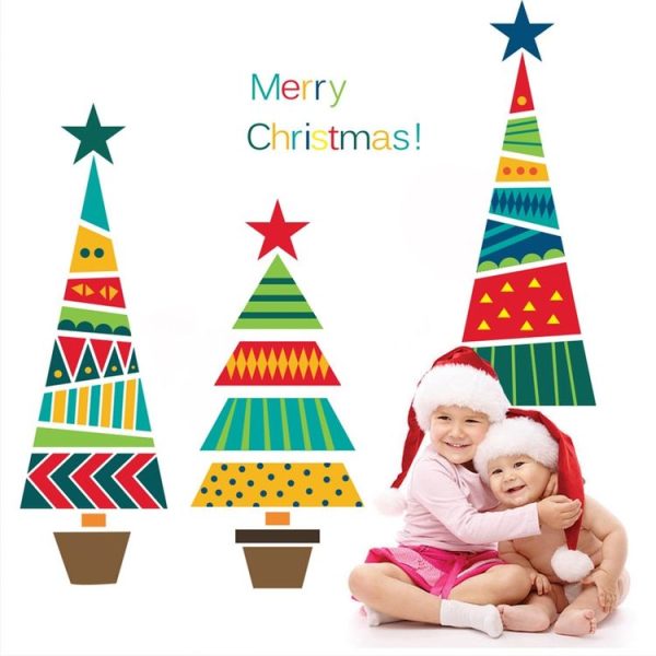 Colorful Cartoon Christmas Tree Wall Sticker Shop Window Living Room Christmas Decoration - Image 3