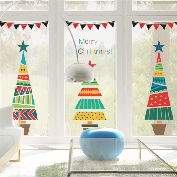Colorful Cartoon Christmas Tree Wall Sticker Shop Window Living Room Christmas Decoration - Image 4