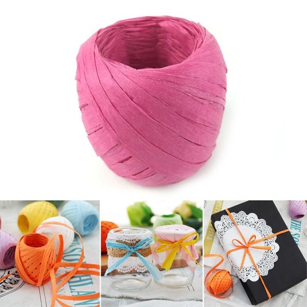 20M Paper Rope Raffia Ribbon Natural Lace Rope Gift Box Wrapping DIY Decoration (Pink)