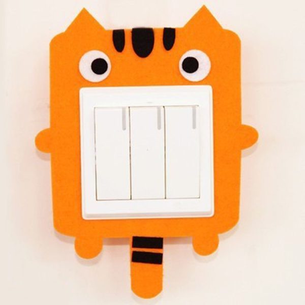 4 PCS Cute Cartoon Felt Open Light Switch Stickers Decorative Switches For Living Room Bedroom Dustproof Protective Cover (Tiger) - Image 2
