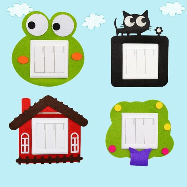4 PCS Cute Cartoon Felt Open Light Switch Stickers Decorative Switches For Living Room Bedroom Dustproof Protective Cover (Tiger) - Image 4