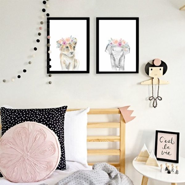 Children Room Decoration Painting Cute Animal Head with Flower Frameless Painting Core, Size: 13x18cm (Giraffe) - Image 6