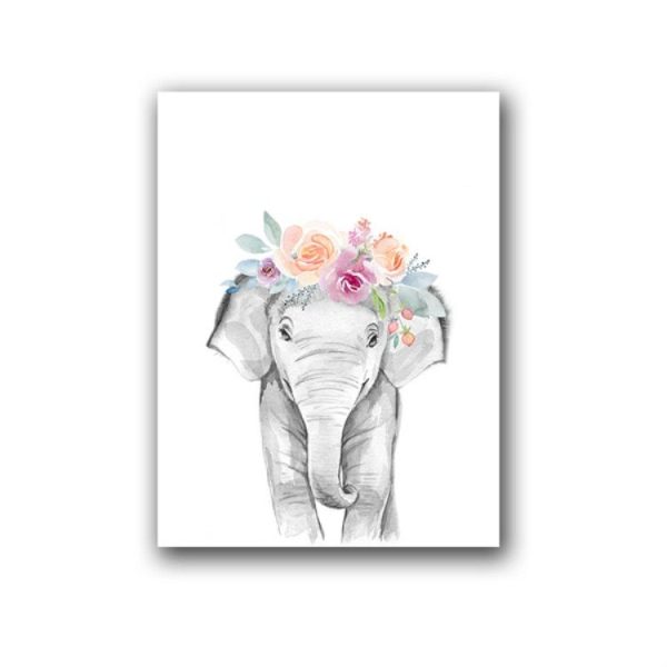 Children Room Decoration Painting Cute Animal Head with Flower Frameless Painting Core, Size: 20x25cm (Elephant) - Image 2