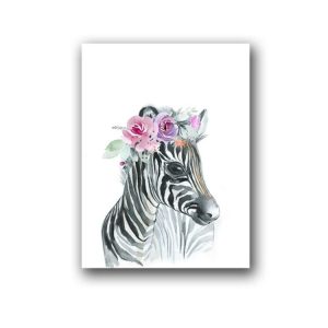 Children Room Decoration Painting Cute Animal Head with Flower Frameless Painting Core, Size: 40x50cm (Zebra)