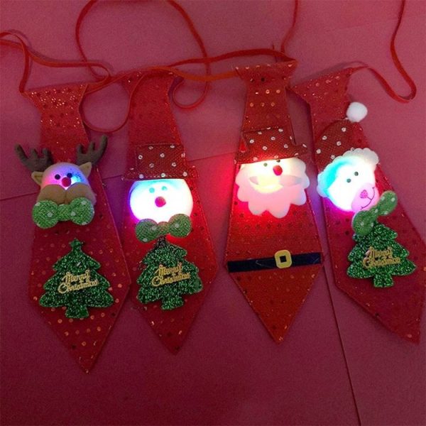 LED Lights Christmas Glow Sequins Tie Children Cartoon Tie Decoration, Type: Glowing Deer - Image 5