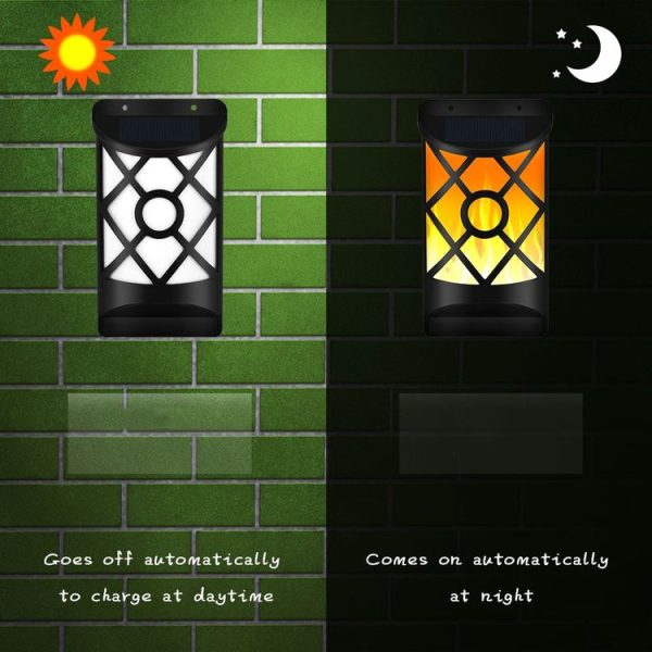 66 LEDs Solar Flame Courtyard Flood Light Wall Lamp Outdoor Lawn Landscape Street Light Induction Lamp - Image 4