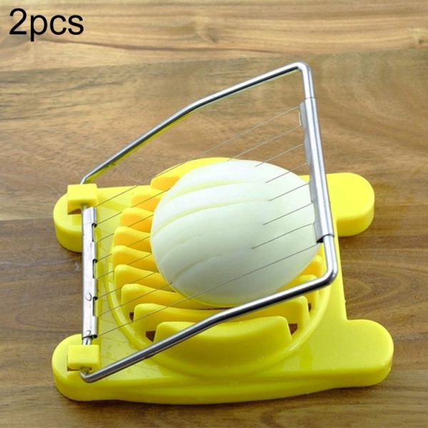 2 PCS Multifunctional Stainless Steel Egg Preserved Egg Slicer Fancy Splitter Kitchen Supplies Egg Cutting Tools (Yellow)
